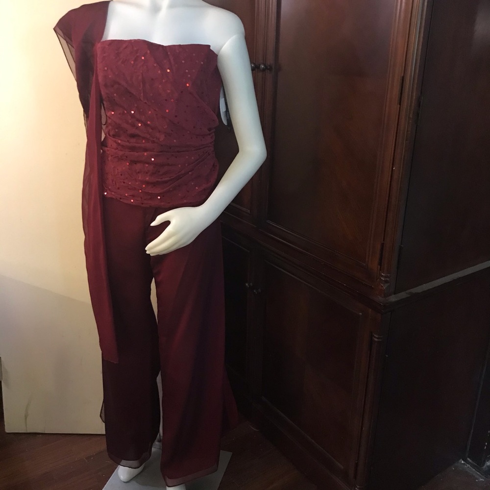 🆕 Fanny Fashion 3-Piece Burgundy Pantsuit-2XL